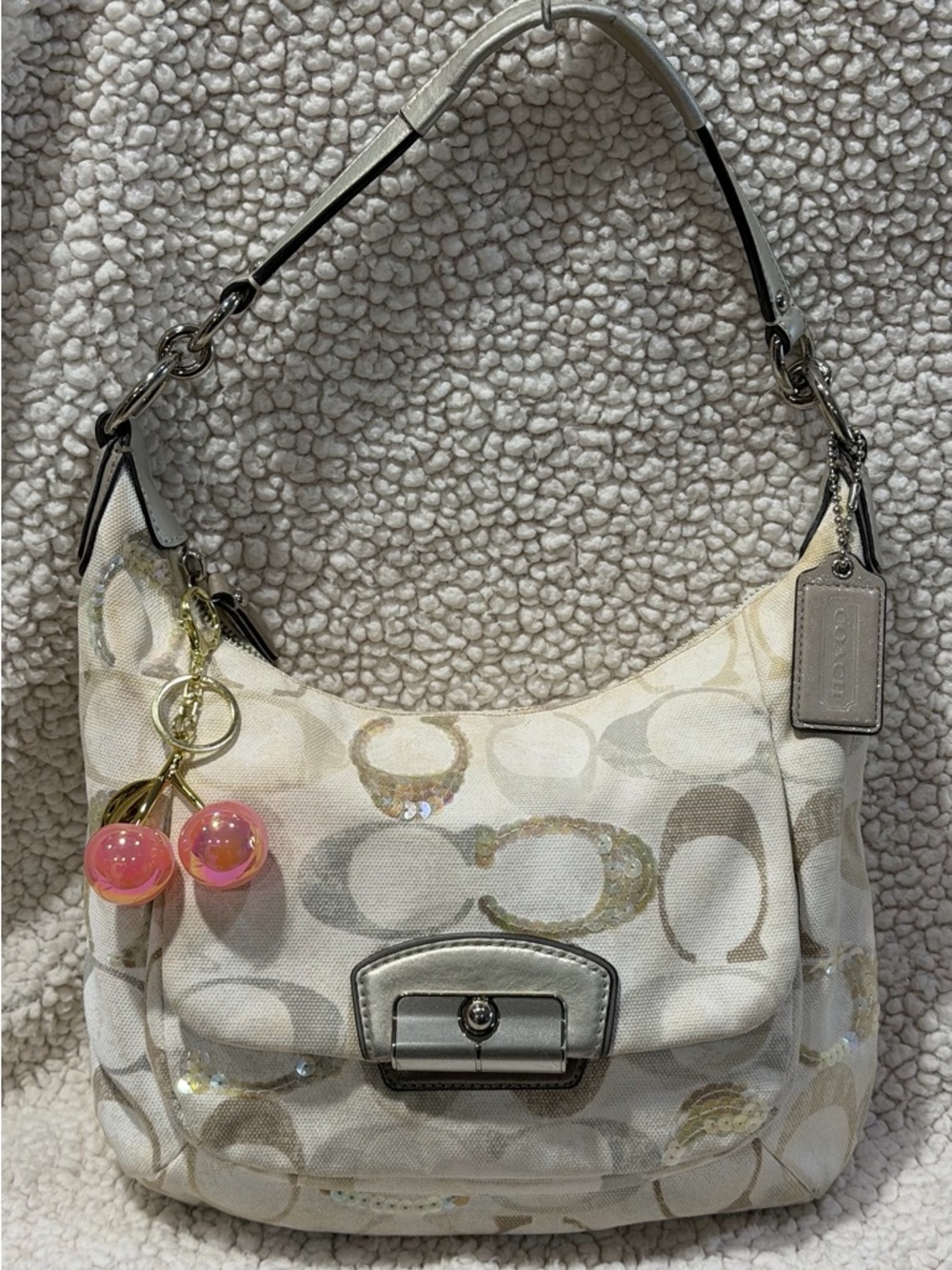 Coach Kristin Signature Hobo with Iridescent Sequins and Pink Charm - Picture 1 of 16